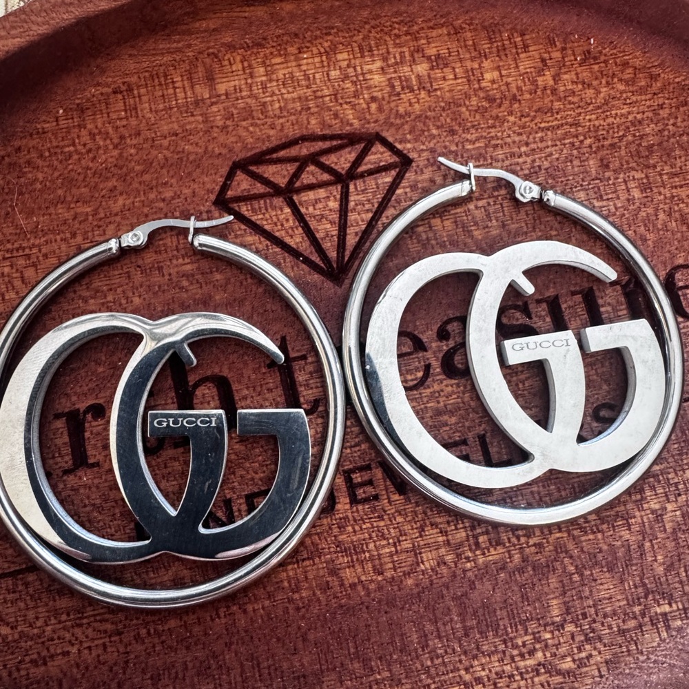 Gucci Silver Logo Hoop Earrings